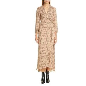 Ganni Polka Dot Wrap Long Dress Belted 3/4 Sleeves Size 38 US 6